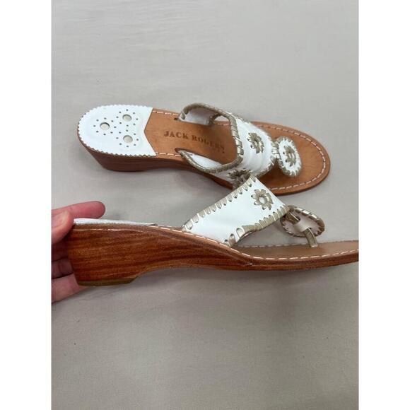 Jack Rogers Sandals Size 7M White Leather Thong SlipOn Low Wedge Classic - Picture 8 of 11
